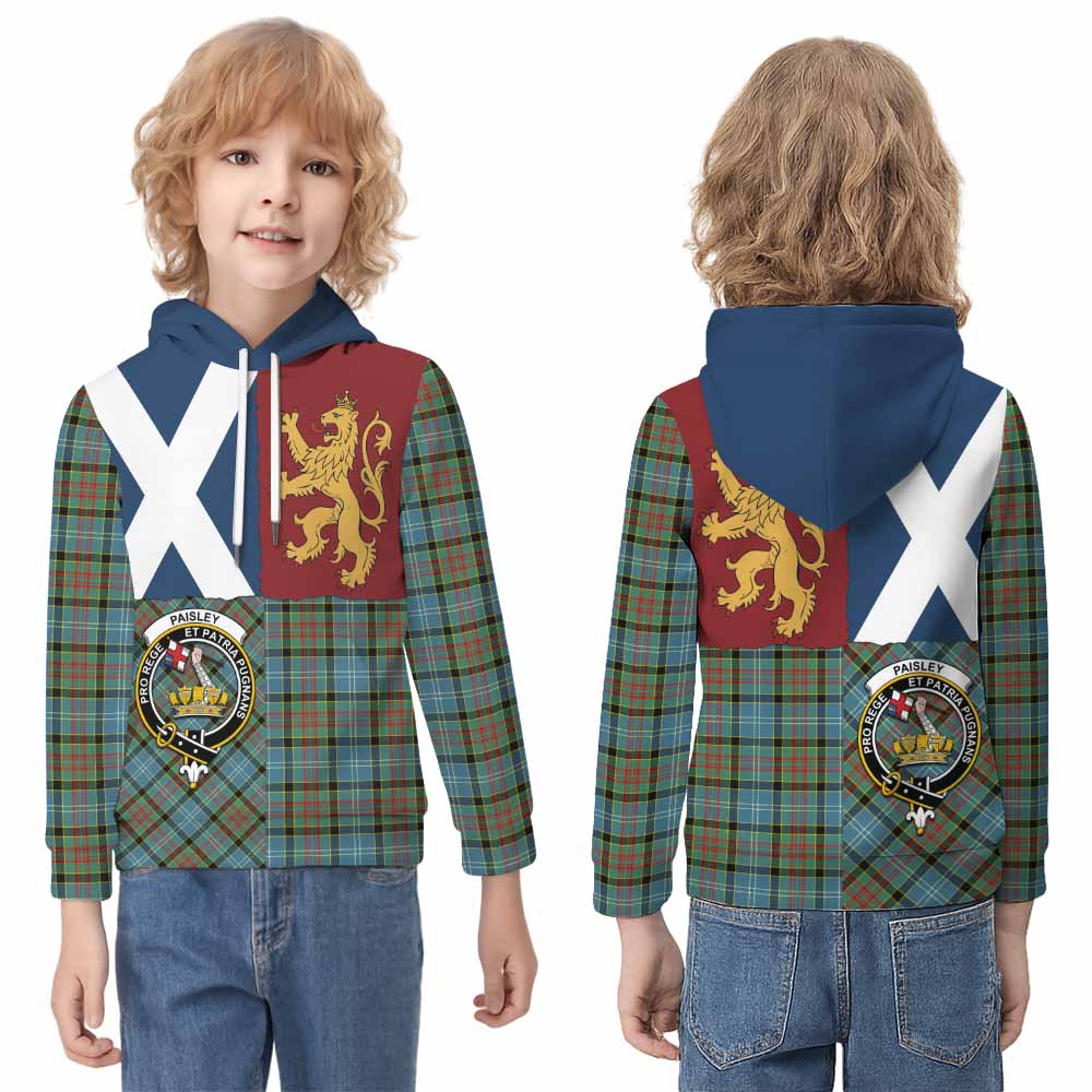 Paisley Crest Tartan Kid Hoodie with Lion Rampant Saltire Style - Tartan Vibes Clothing