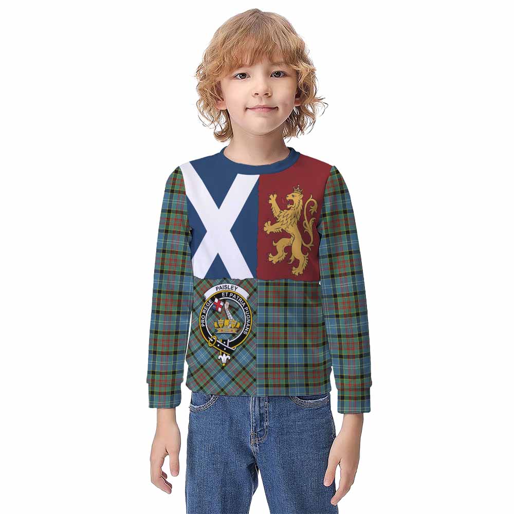 Paisley Crest Tartan Kid Knitted Sweatshirt with Lion Rampant Saltire Style - Tartan Vibes Clothing