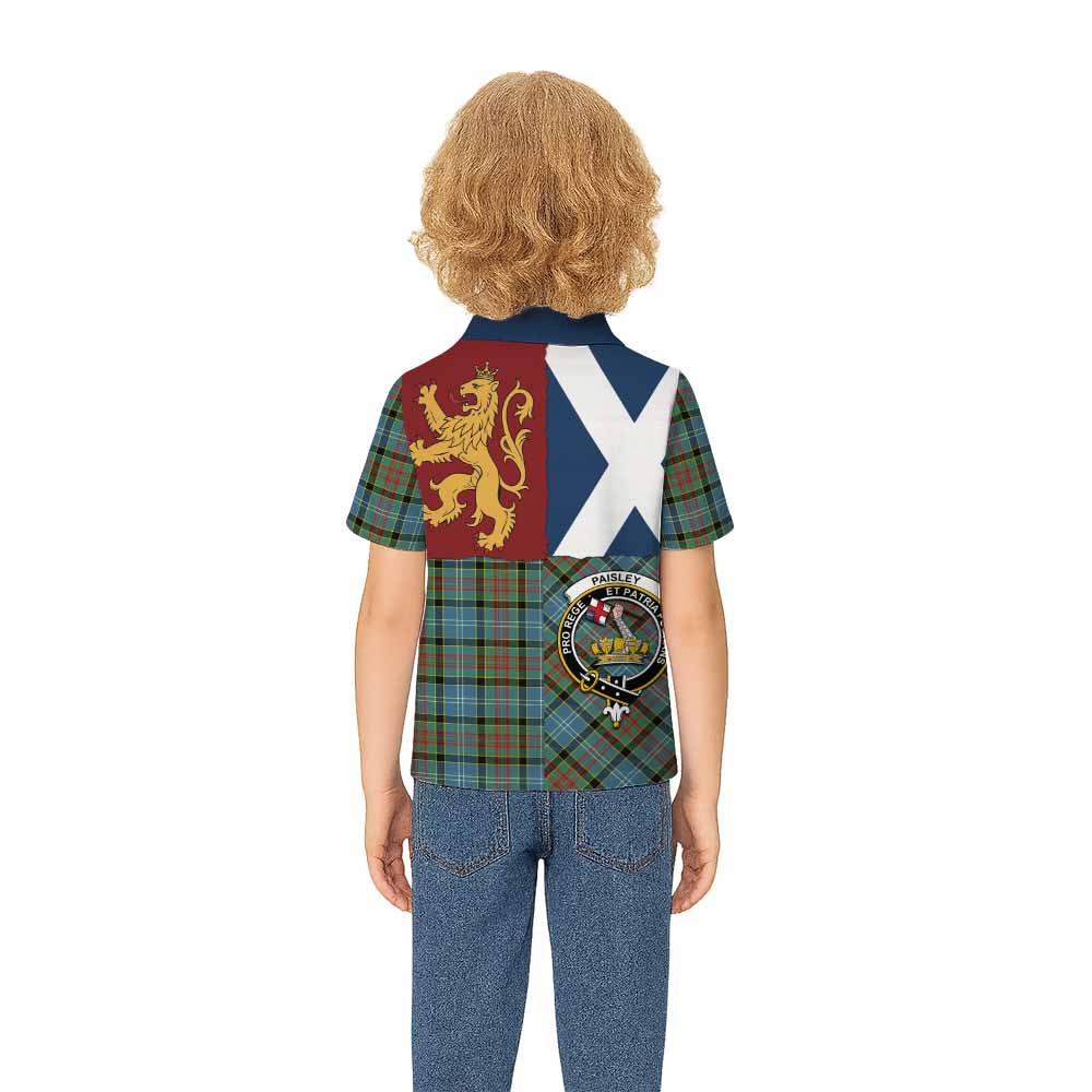 Paisley Crest Tartan Kid Polo Shirt with Lion Rampant Saltire Style - Tartan Vibes Clothing