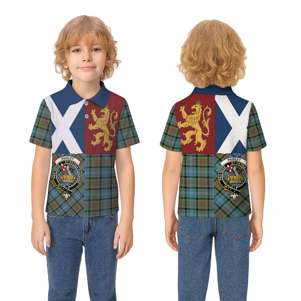 Paisley Crest Tartan Kid Polo Shirt with Lion Rampant Saltire Style - Tartan Vibes Clothing
