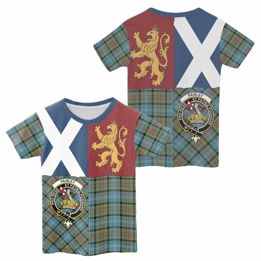 Paisley Crest Tartan Kid T-shirt with Lion Rampant Saltire Style - Tartan Vibes Clothing