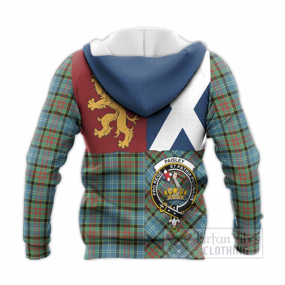 Paisley Crest Tartan Knitted Hoodie with Lion Rampant Saltire Style