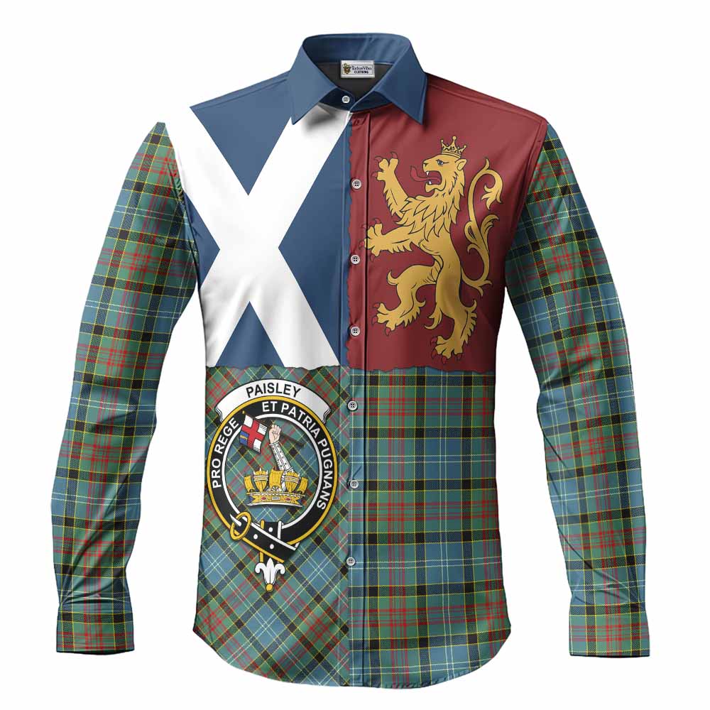 Paisley Crest Tartan Long Sleeve Button Shirts with Lion Rampant Saltire Style