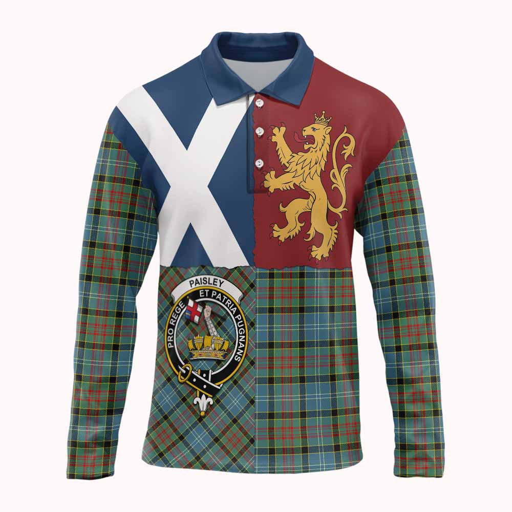 Paisley Crest Tartan Long Sleeve Polo Shirt with Lion Rampant Saltire Style