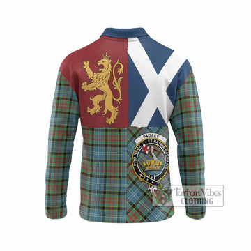 Paisley Crest Tartan Long Sleeve Polo Shirt with Lion Rampant Saltire Style