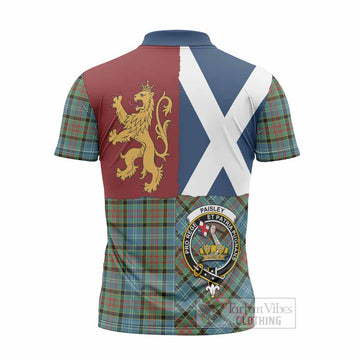 Paisley Crest Tartan Zipper Polo Shirt with Lion Rampant Saltire Style