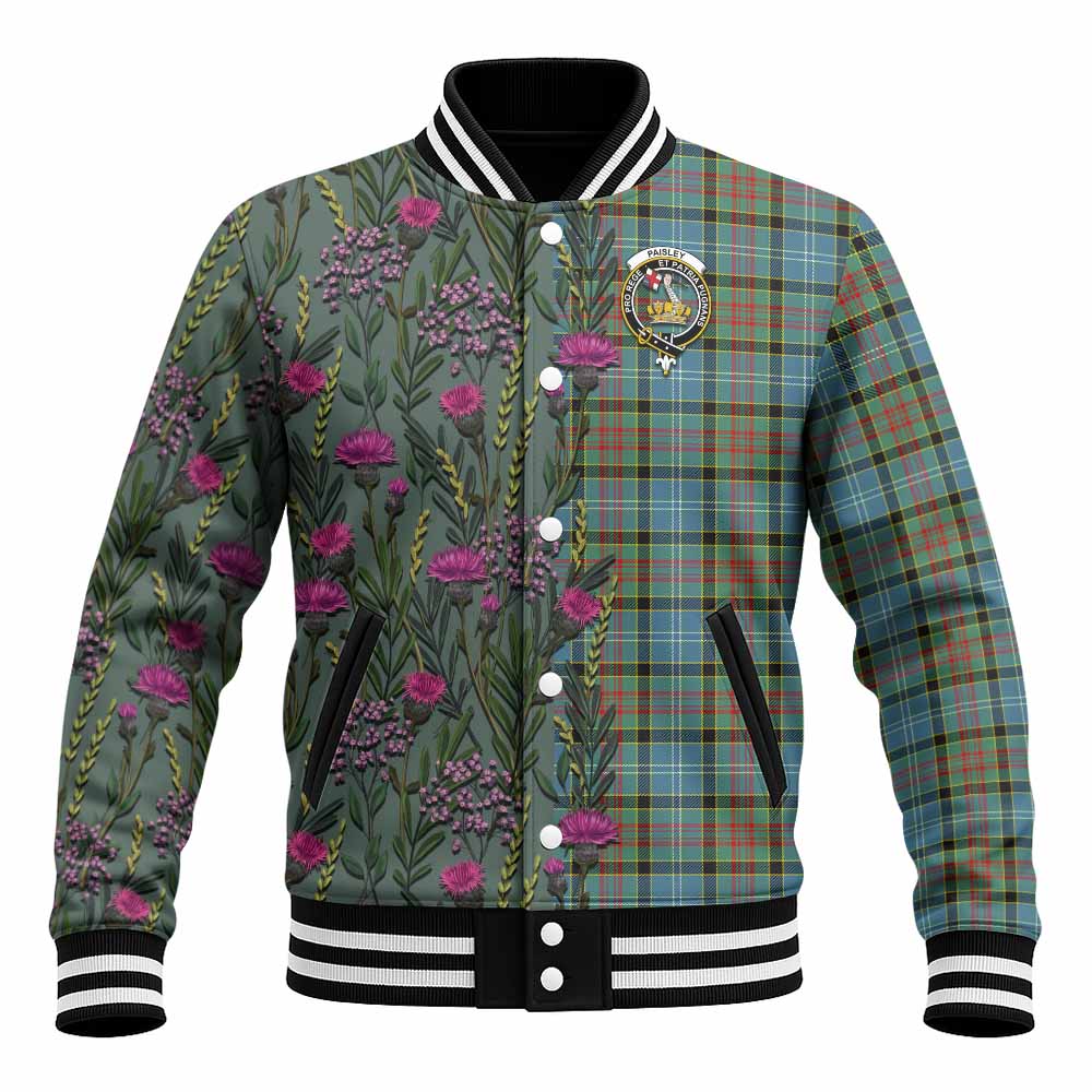 Paisley Family Crest Tartan Baseball Jacket Scottish Thistle Flower Pattern Half Style - Tartan Vibes Clothing