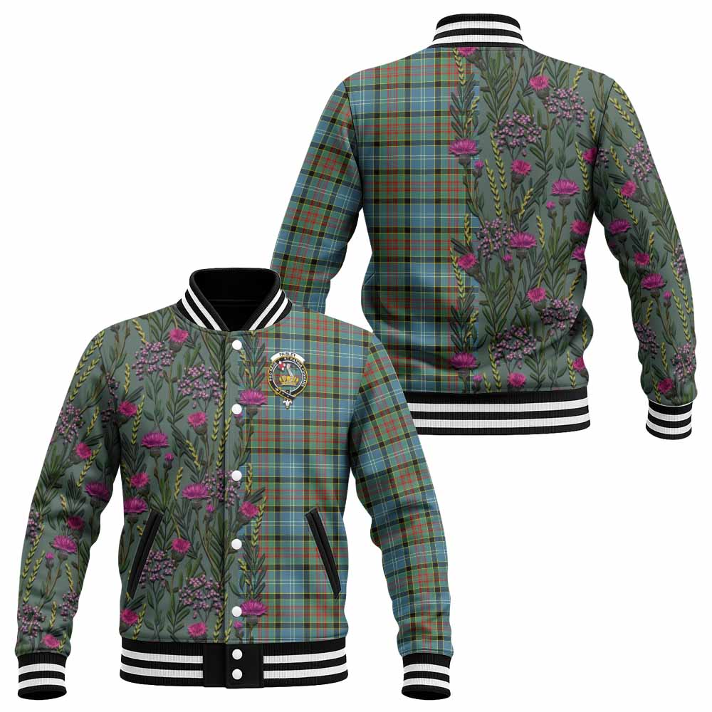 Paisley Family Crest Tartan Baseball Jacket Scottish Thistle Flower Pattern Half Style - Tartan Vibes Clothing