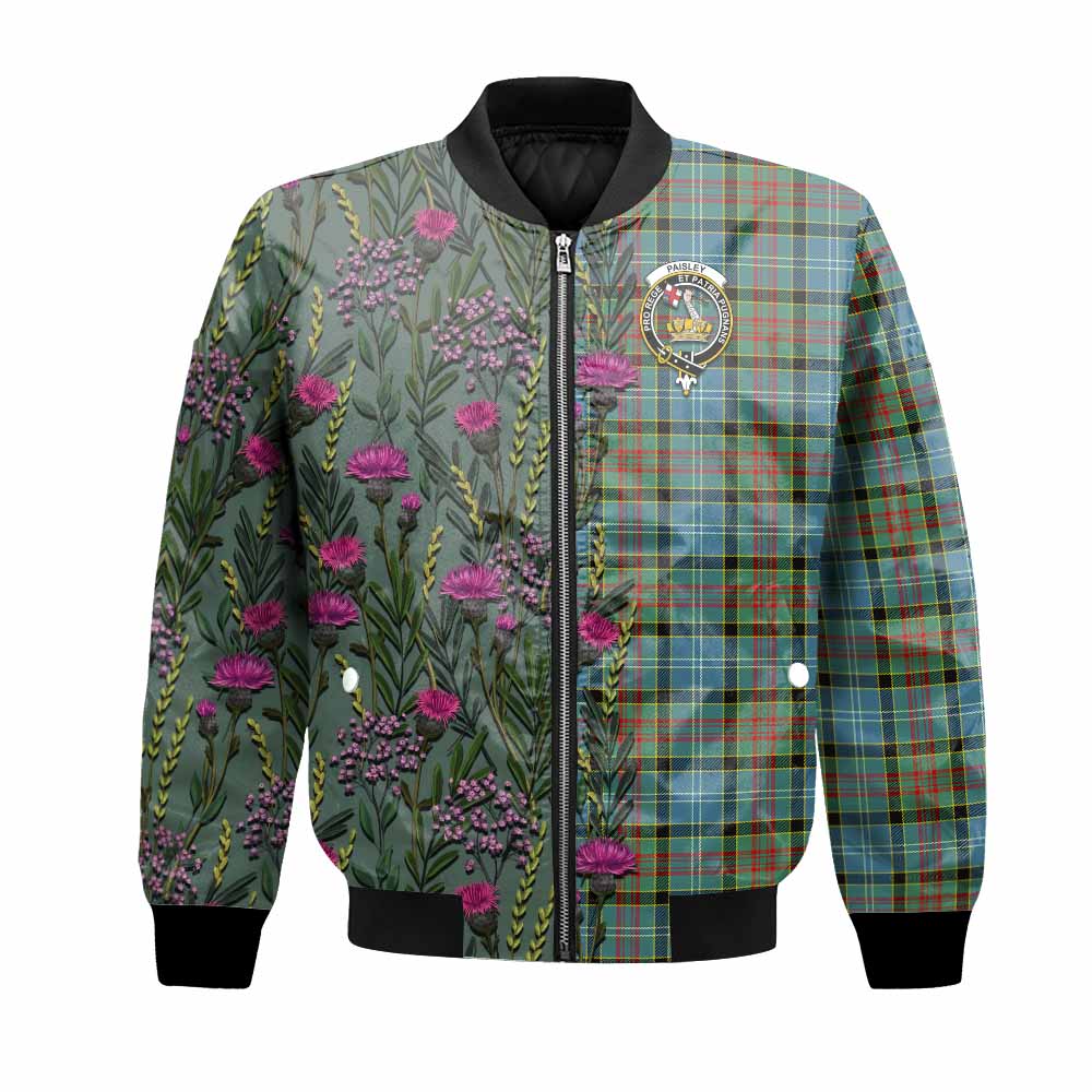 Paisley Family Crest Tartan Bomber Jacket Scottish Thistle Flower Pattern Half Style - Tartan Vibes Clothing