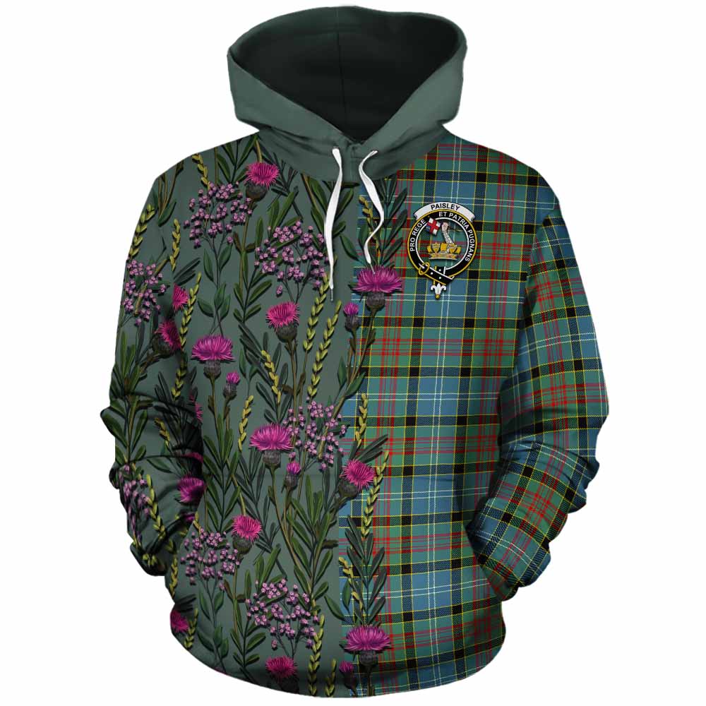 Paisley Family Crest Tartan Cotton Hoodie Scottish Thistle Flower Pattern Half Style - Tartan Vibes Clothing