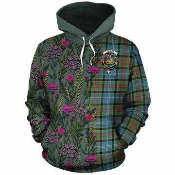 Paisley Family Crest Tartan Cotton Hoodie Scottish Thistle Flower Pattern Half Style