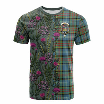 Paisley Family Crest Tartan Cotton T-shirt Scottish Thistle Flower Pattern Half Style