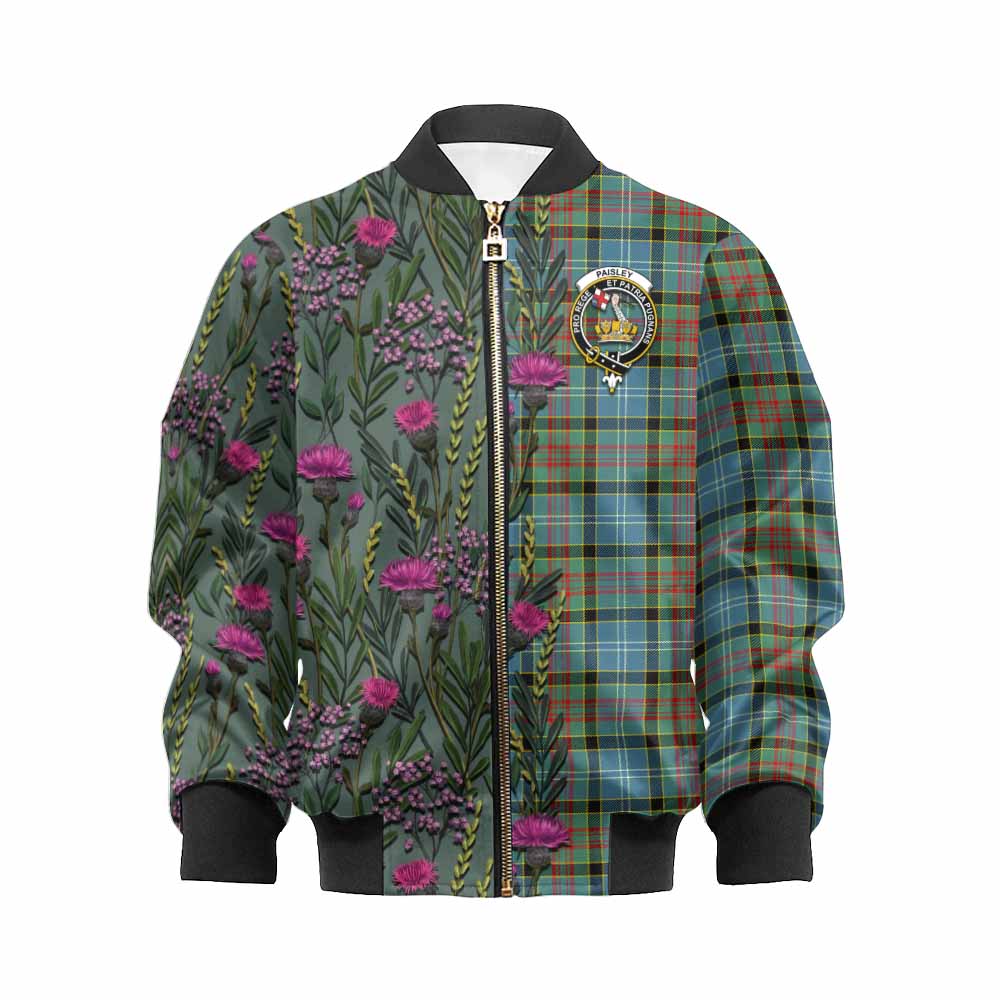 Paisley Family Crest Tartan Kid Bomber Jacket Scottish Thistle Flower Pattern Half Style - Tartan Vibes Clothing