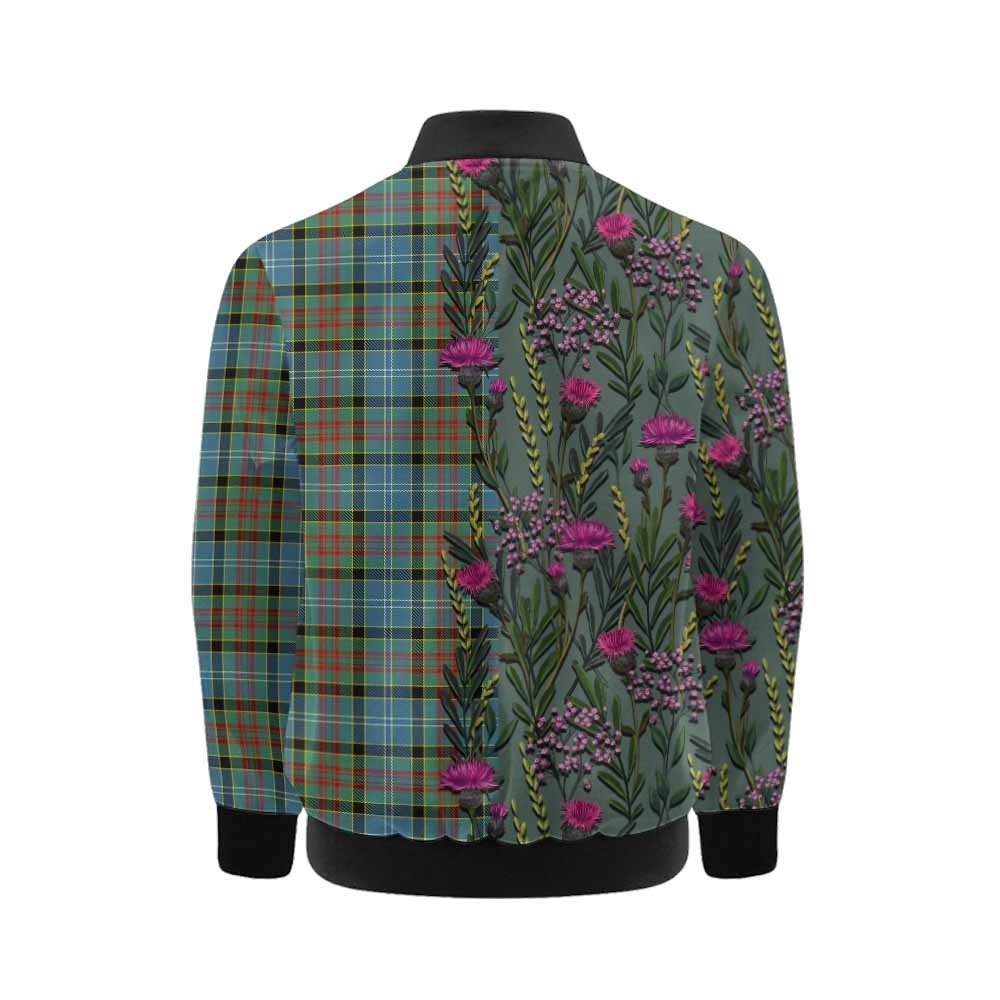 Paisley Family Crest Tartan Kid Bomber Jacket Scottish Thistle Flower Pattern Half Style - Tartan Vibes Clothing