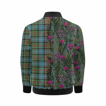 Paisley Family Crest Tartan Kid Bomber Jacket Scottish Thistle Flower Pattern Half Style