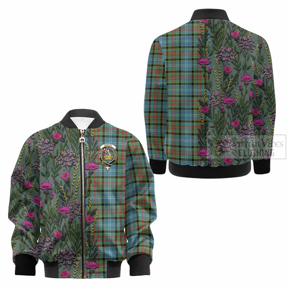 Paisley Family Crest Tartan Kid Bomber Jacket Scottish Thistle Flower Pattern Half Style - Tartan Vibes Clothing