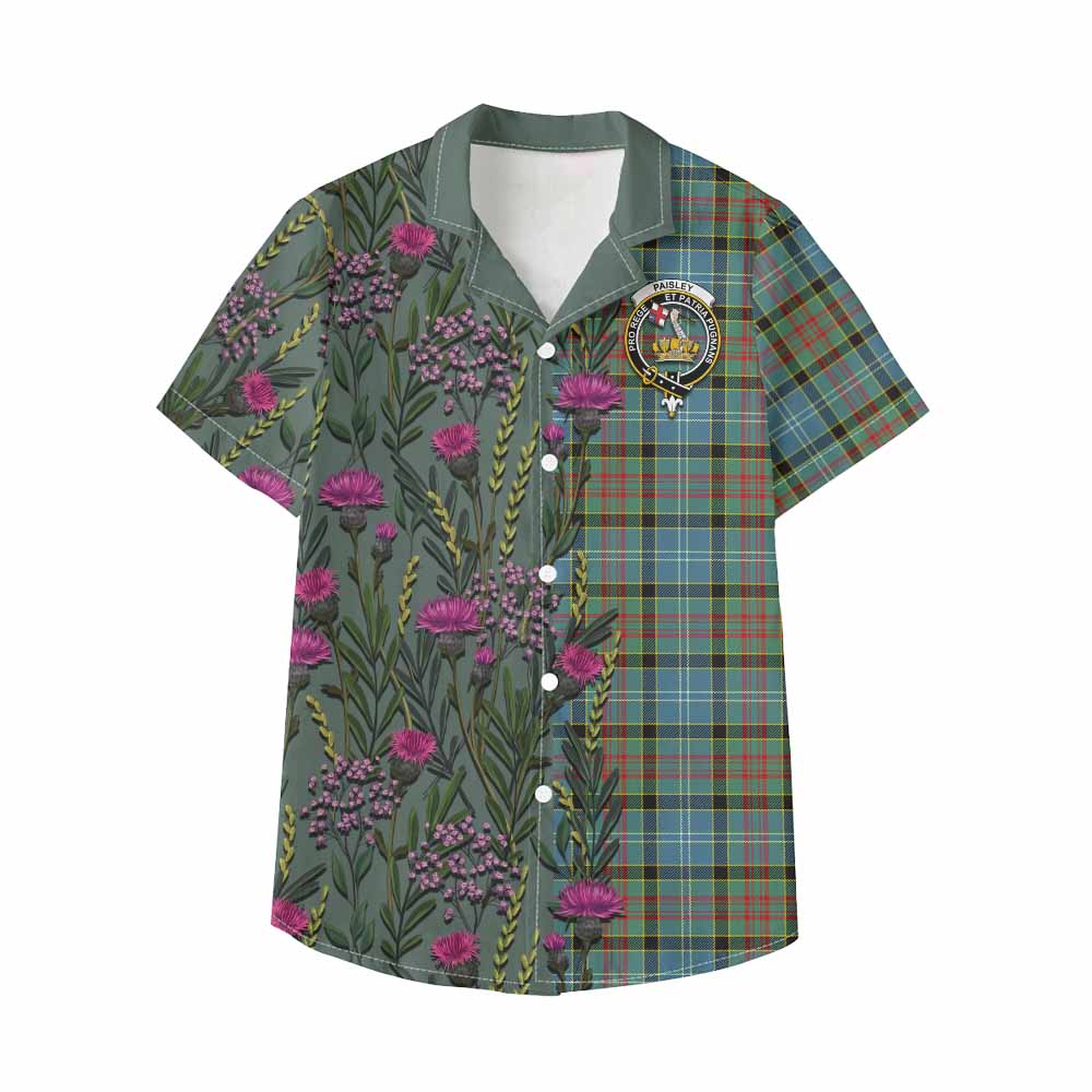 Paisley Family Crest Tartan Kid Hawaiian Shirt Scottish Thistle Flower Pattern Half Style - Tartan Vibes Clothing