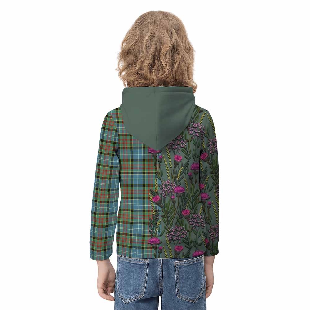 Paisley Family Crest Tartan Kid Hoodie Scottish Thistle Flower Pattern Half Style - Tartan Vibes Clothing