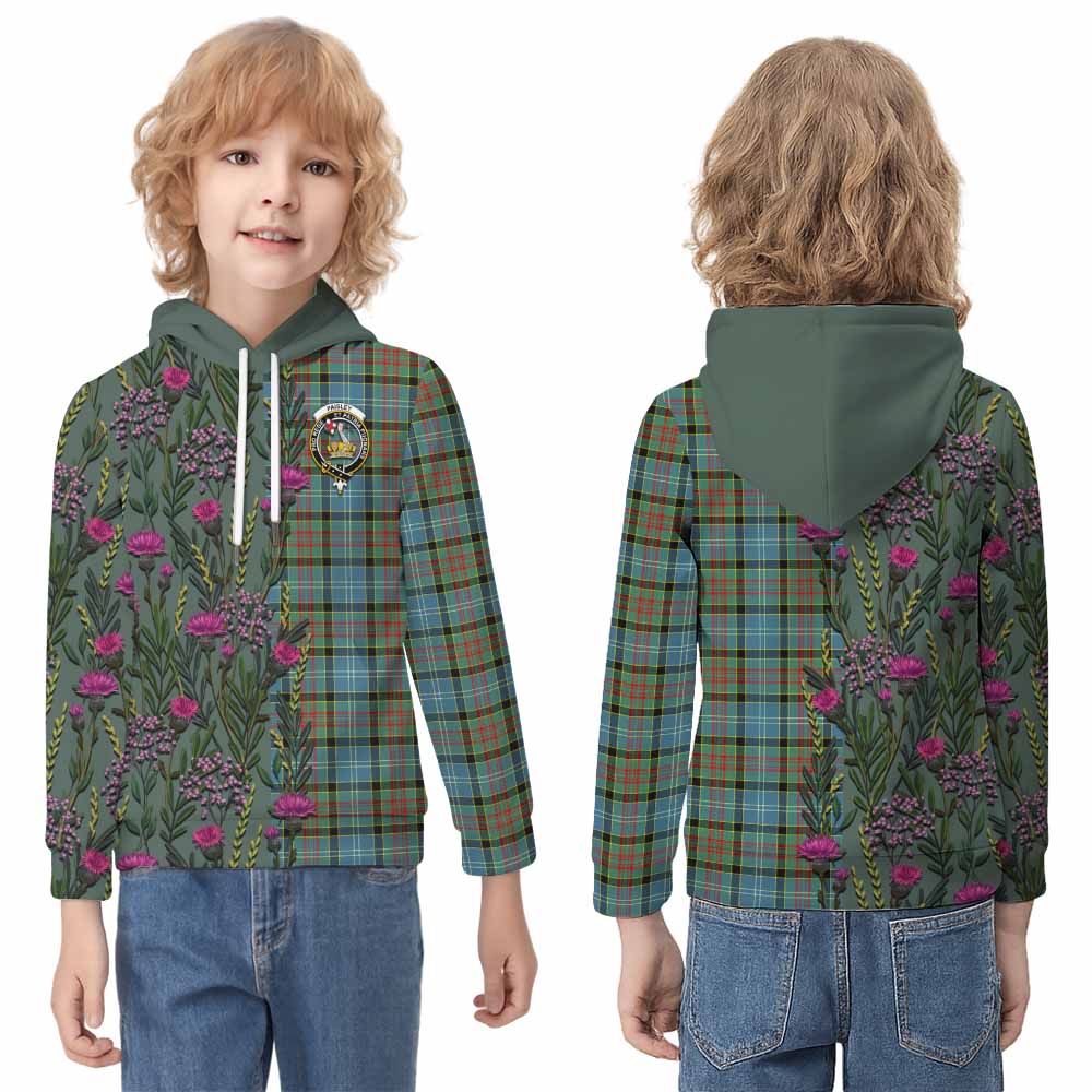 Paisley Family Crest Tartan Kid Hoodie Scottish Thistle Flower Pattern Half Style - Tartan Vibes Clothing