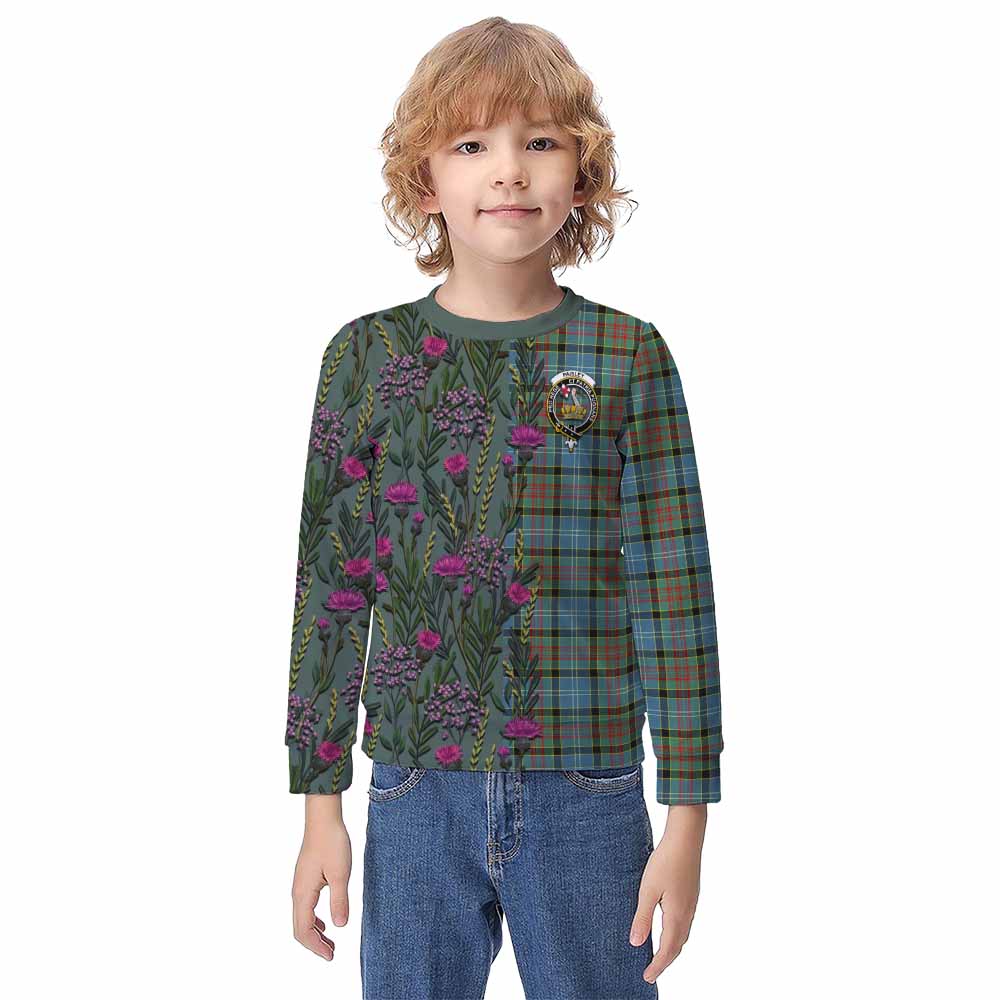 Paisley Family Crest Tartan Kid Knitted Sweatshirt Scottish Thistle Flower Pattern Half Style - Tartan Vibes Clothing
