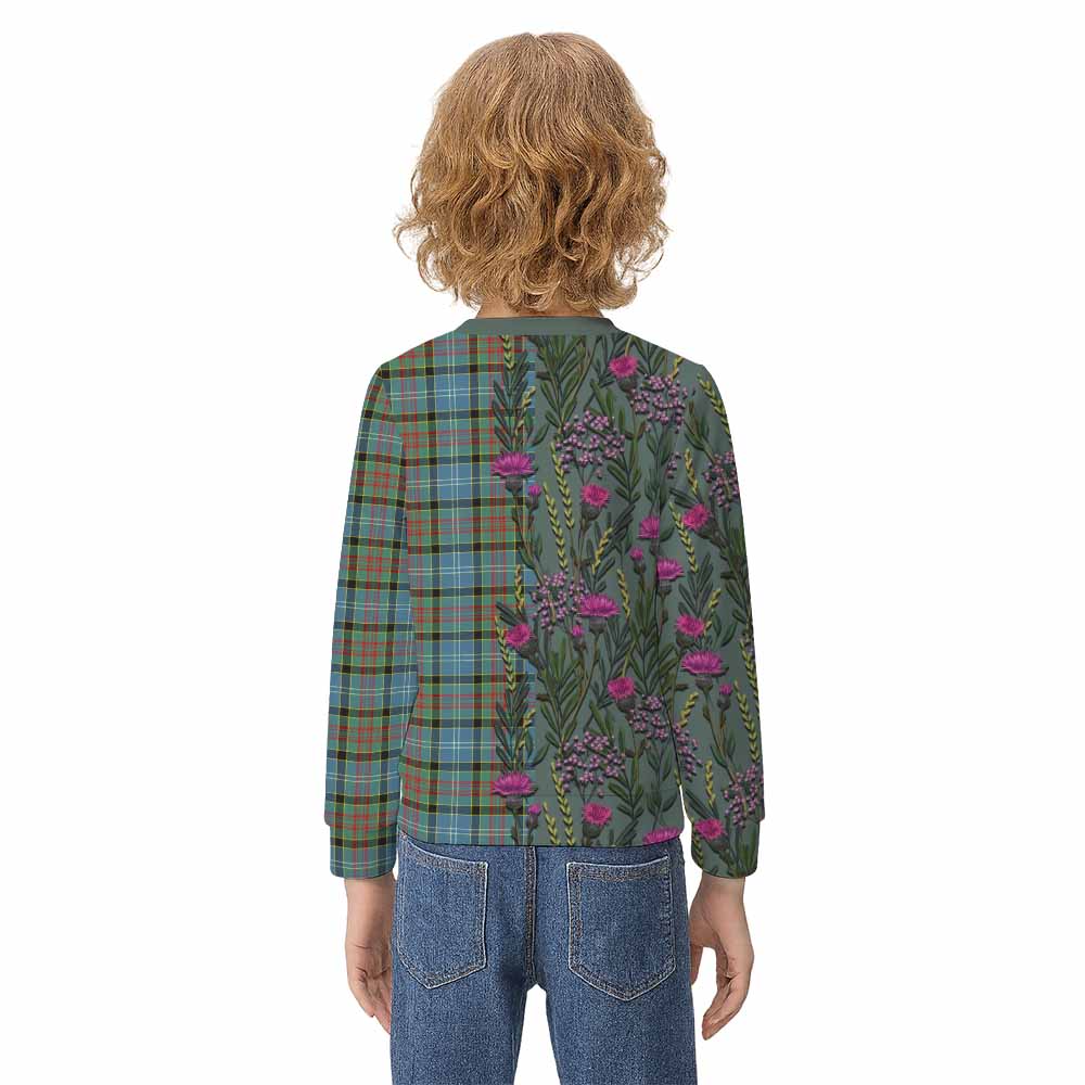 Paisley Family Crest Tartan Kid Knitted Sweatshirt Scottish Thistle Flower Pattern Half Style - Tartan Vibes Clothing