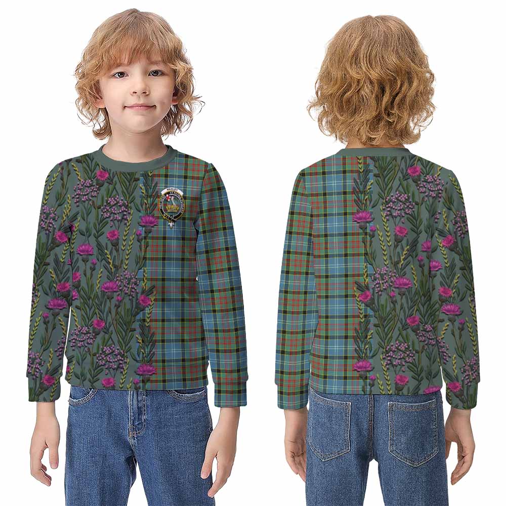 Paisley Family Crest Tartan Kid Knitted Sweatshirt Scottish Thistle Flower Pattern Half Style - Tartan Vibes Clothing