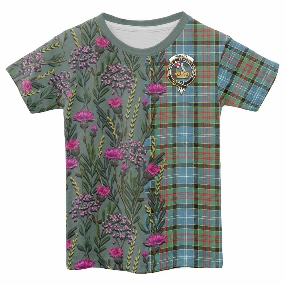 Paisley Family Crest Tartan Kid T-shirt Scottish Thistle Flower Pattern Half Style - Tartan Vibes Clothing