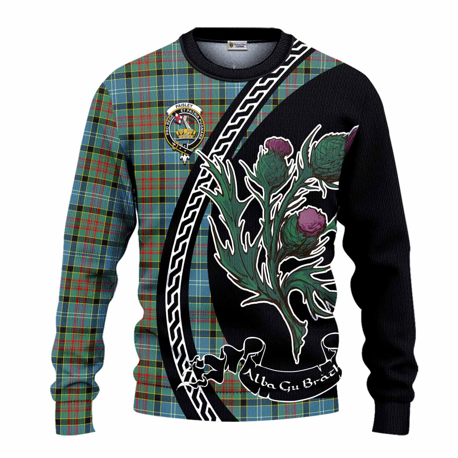 Paisley Family Crest Tartan Knitted Sweater Alba Thistle Inspired - Tartan Vibes Clothing