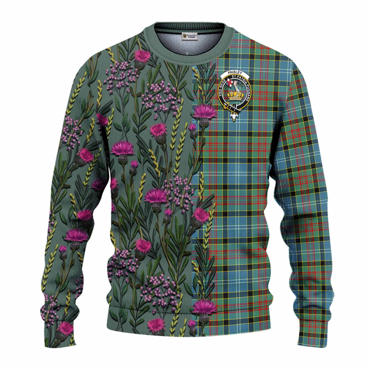 Paisley Family Crest Tartan Knitted Sweater Scottish Thistle Flower Pattern Half Style - Tartan Vibes Clothing