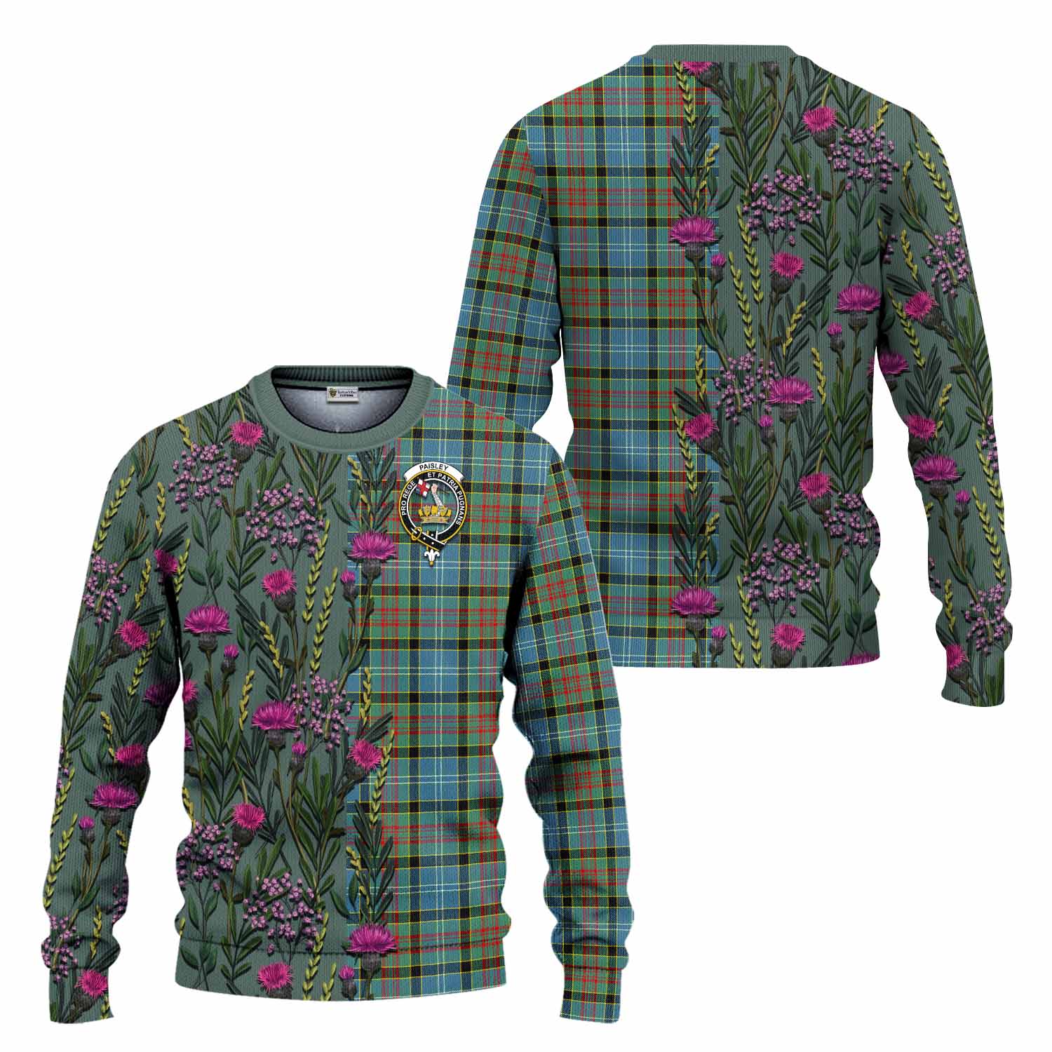 Paisley Family Crest Tartan Knitted Sweater Scottish Thistle Flower Pattern Half Style - Tartan Vibes Clothing
