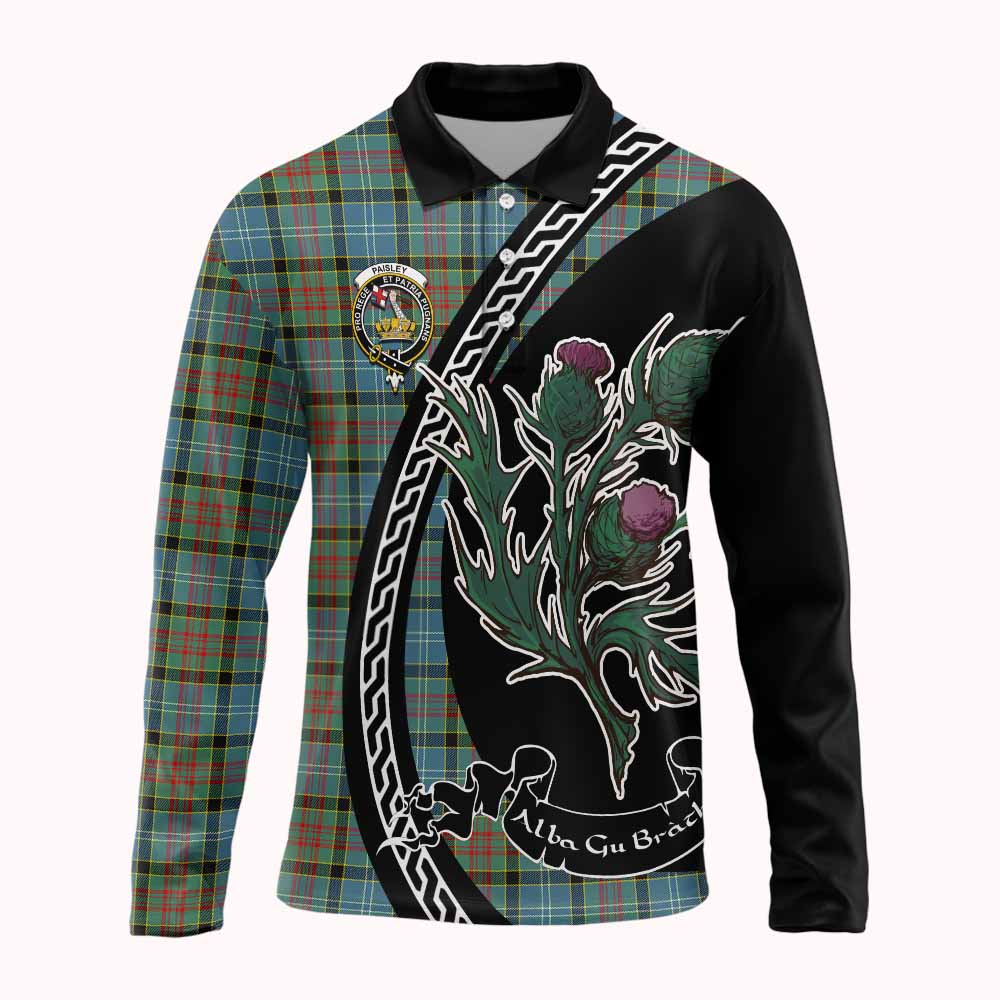Paisley Family Crest Tartan Long Sleeve Polo Shirt Alba Thistle Inspired - Tartan Vibes Clothing