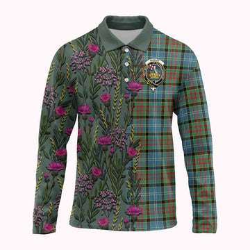 Paisley Family Crest Tartan Long Sleeve Polo Shirt Scottish Thistle Flower Pattern Half Style