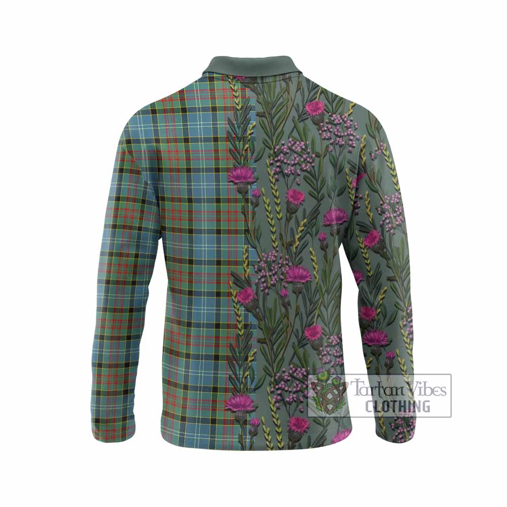 Paisley Family Crest Tartan Long Sleeve Polo Shirt Scottish Thistle Flower Pattern Half Style - Tartan Vibes Clothing