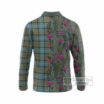 Paisley Family Crest Tartan Long Sleeve Polo Shirt Scottish Thistle Flower Pattern Half Style
