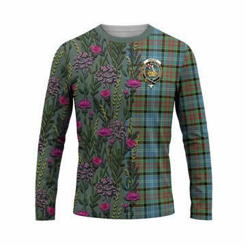 Paisley Family Crest Tartan Long Sleeve T-Shirt Scottish Thistle Flower Pattern Half Style - Tartan Vibes Clothing