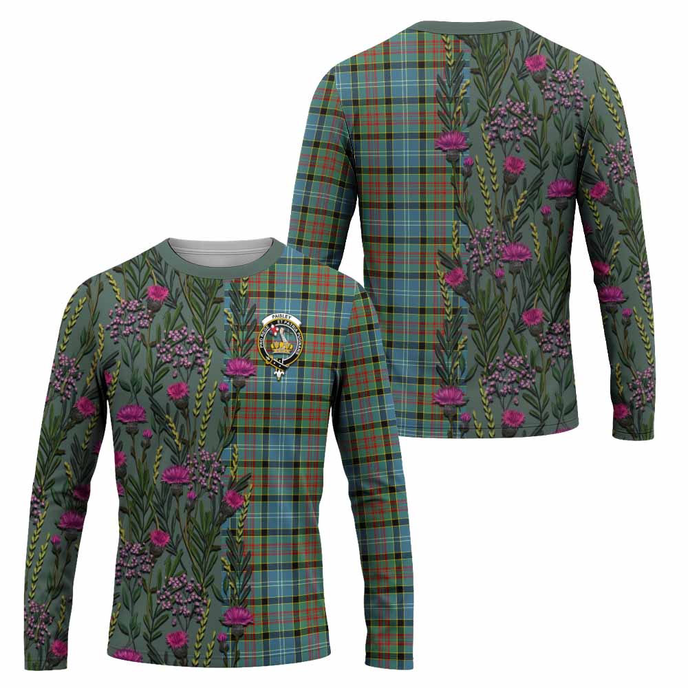 Paisley Family Crest Tartan Long Sleeve T-Shirt Scottish Thistle Flower Pattern Half Style - Tartan Vibes Clothing