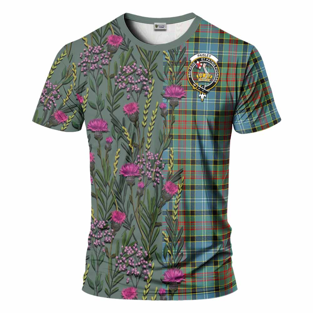 Paisley Family Crest Tartan T-Shirt Scottish Thistle Flower Pattern Half Style - Tartan Vibes Clothing