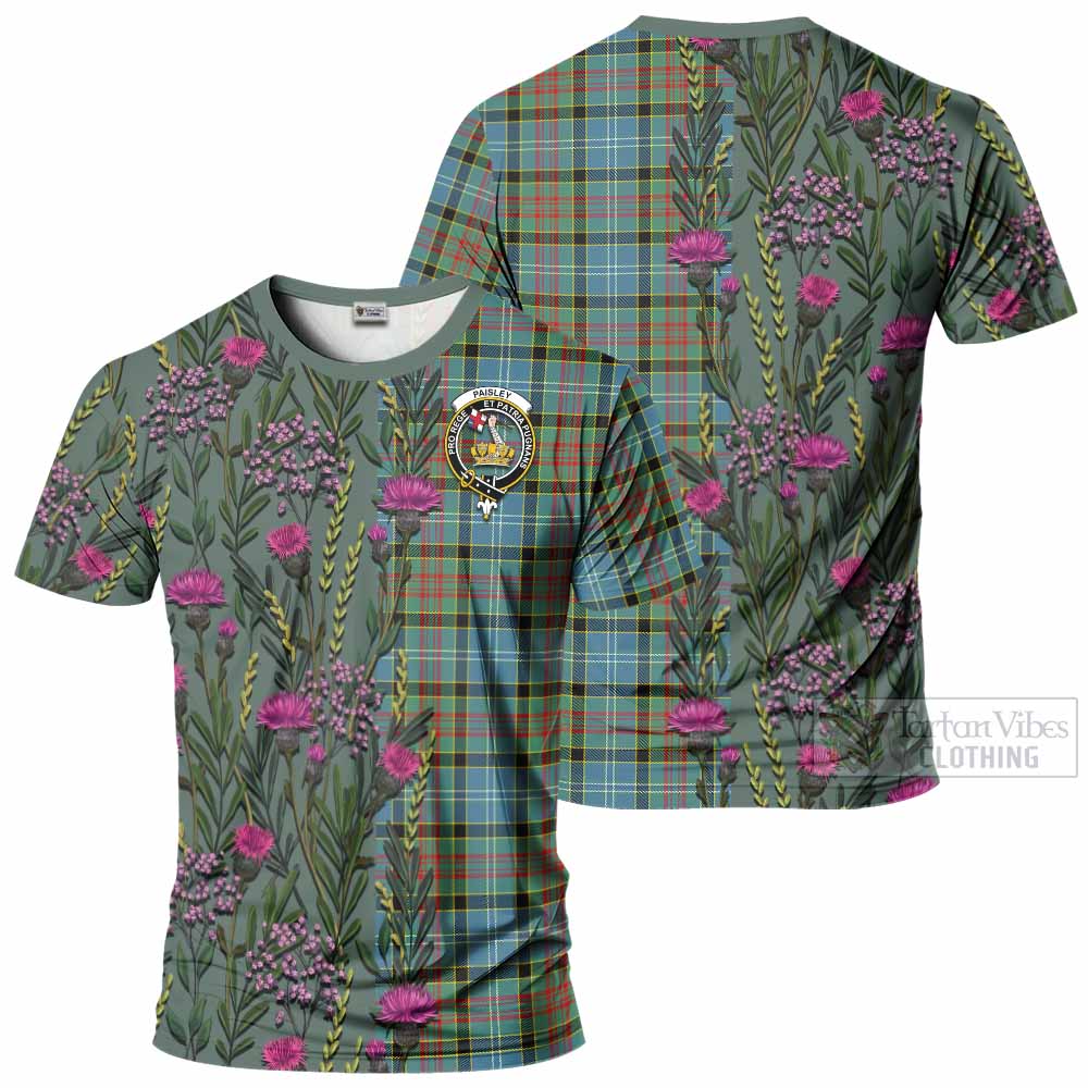 Paisley Family Crest Tartan T-Shirt Scottish Thistle Flower Pattern Half Style - Tartan Vibes Clothing