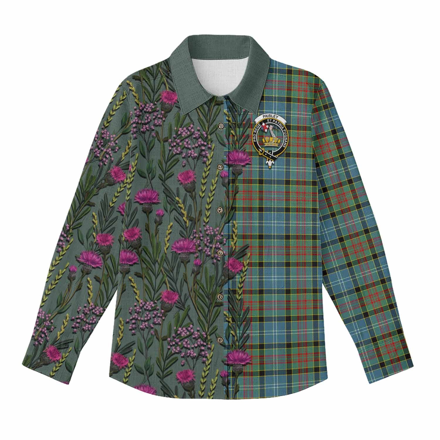 Paisley Family Crest Tartan Women Casual Shirt Scottish Thistle Flower Pattern Half Style - Tartan Vibes Clothing