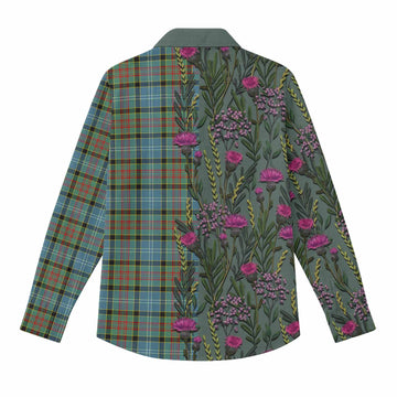 Paisley Family Crest Tartan Women Casual Shirt Scottish Thistle Flower Pattern Half Style