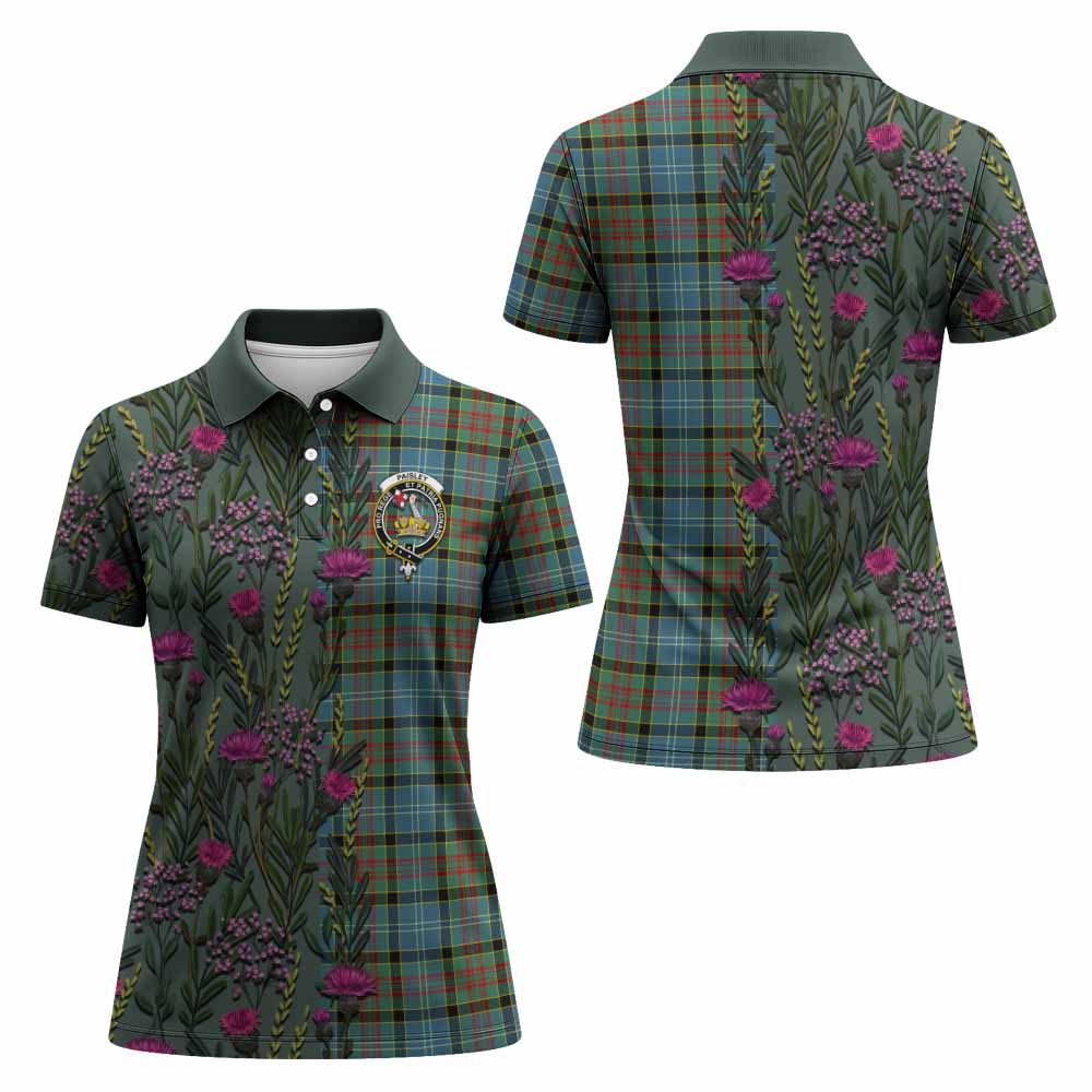 Paisley Family Crest Tartan Women Polo Shirt Scottish Thistle Flower Pattern Half Style - Tartan Vibes Clothing