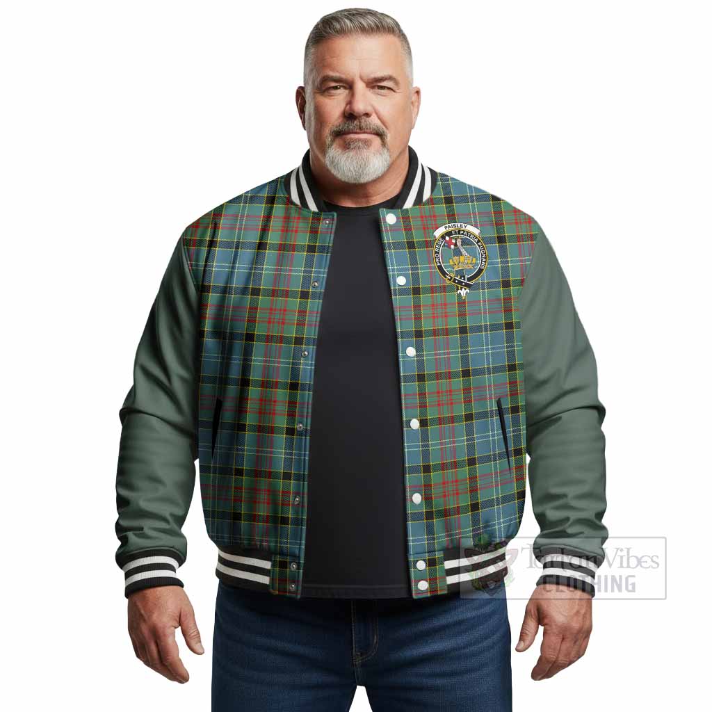 Paisley Tartan Accent Baseball Jacket with Family Crest