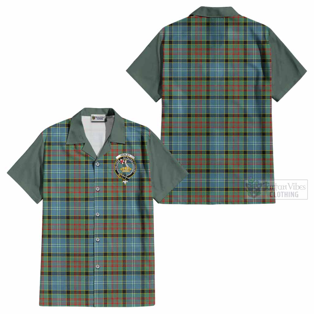Paisley Tartan Accent Cotton Hawaiian Shirt with Family Crest