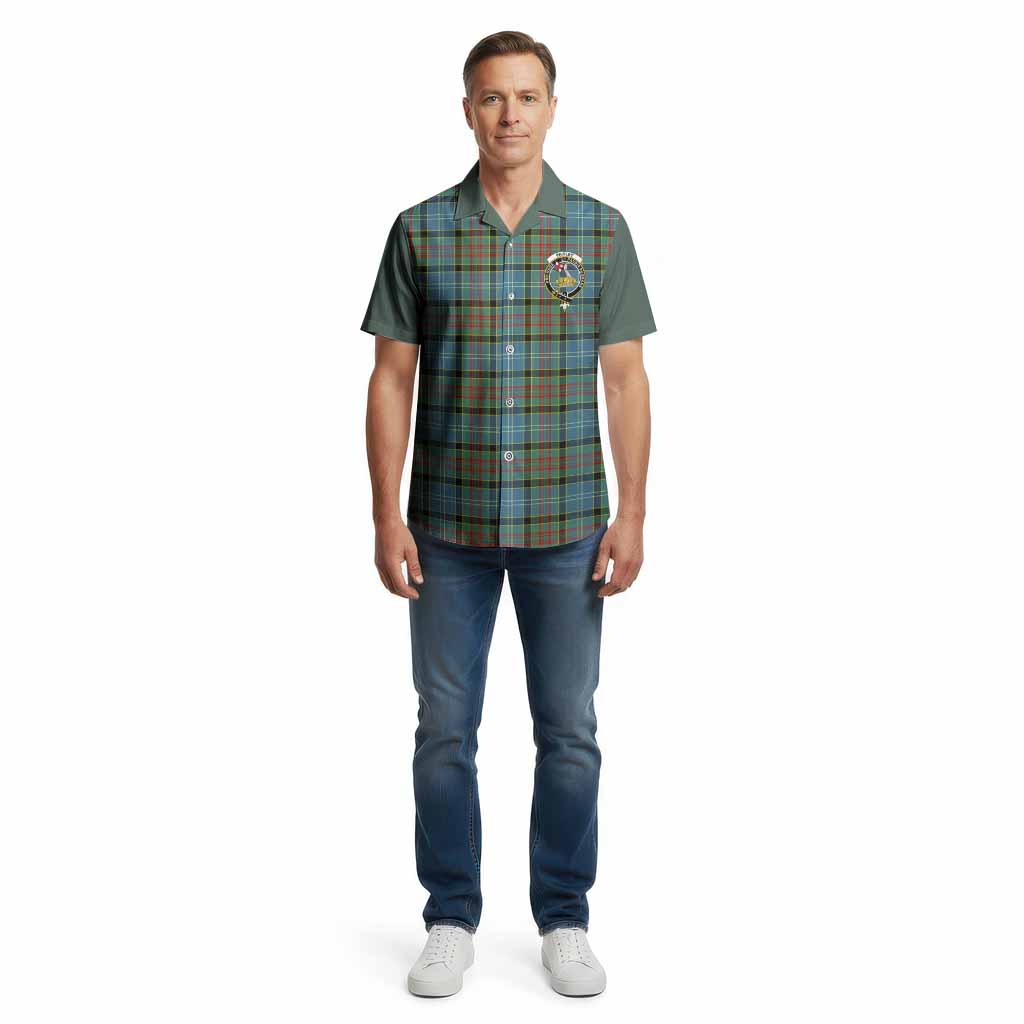 Paisley Tartan Accent Cotton Hawaiian Shirt with Family Crest