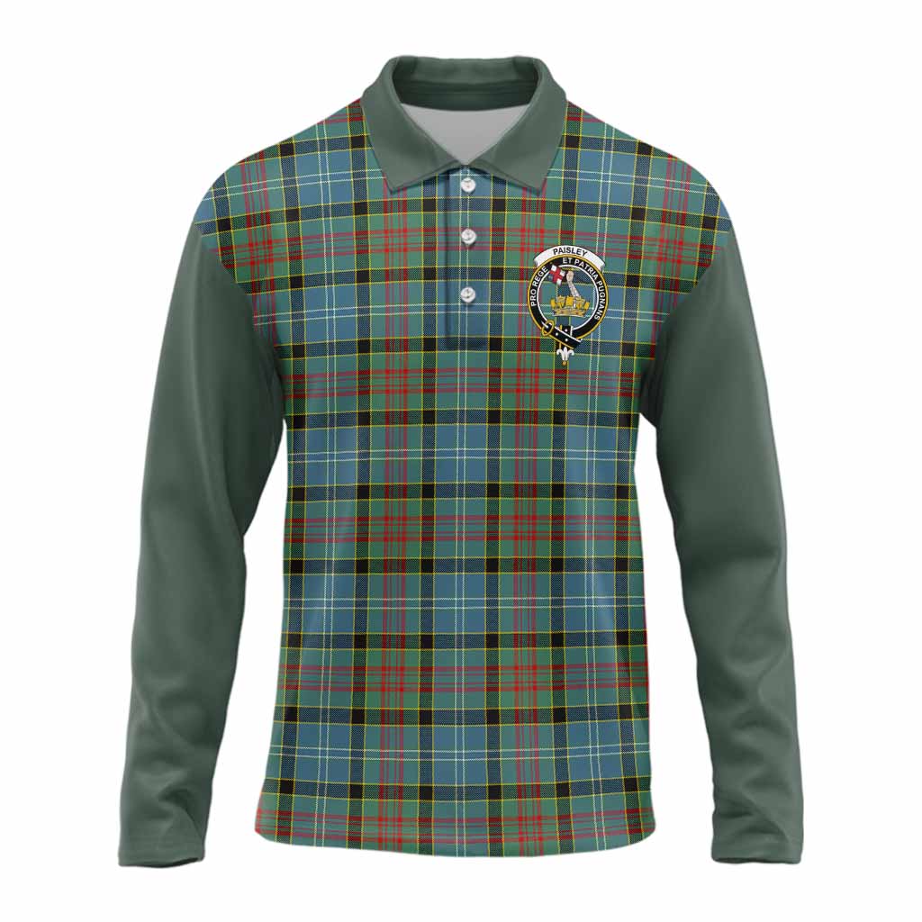 Paisley Tartan Accent Long Sleeve Polo Shirt with Family Crest