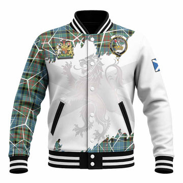 Paisley Tartan Baseball Jacket with Family Crest and Lion Rampant Grunge Style