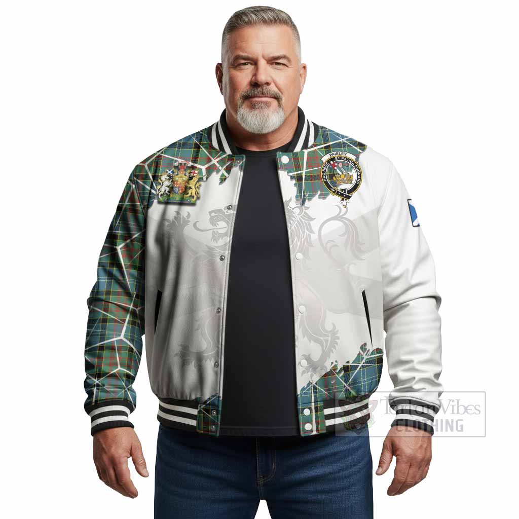 Paisley Tartan Baseball Jacket with Family Crest and Lion Rampant Grunge Style