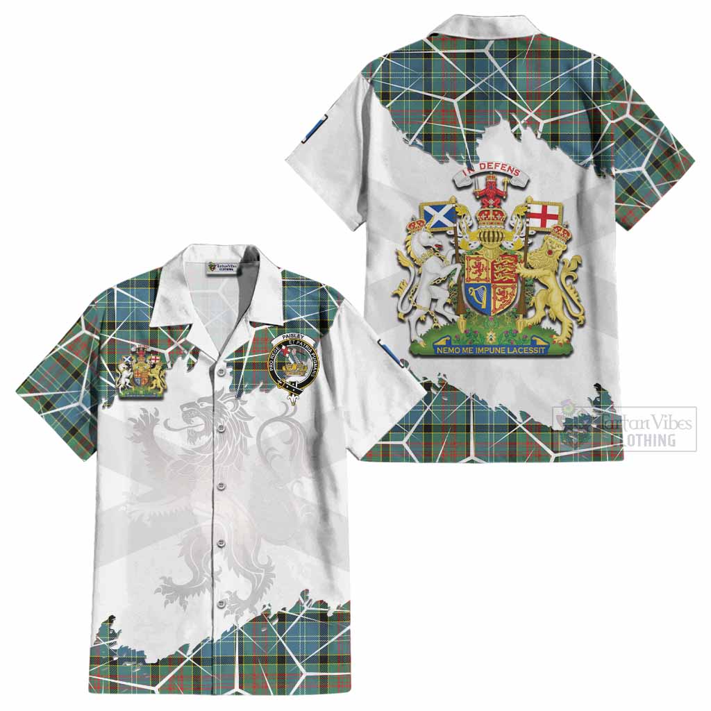 Paisley Tartan Cotton Hawaiian Shirt with Family Crest and Lion Rampant Grunge Style