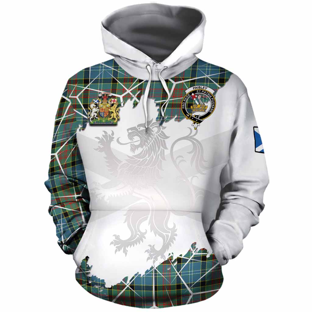 Paisley Tartan Cotton Hoodie with Family Crest and Lion Rampant Grunge Style