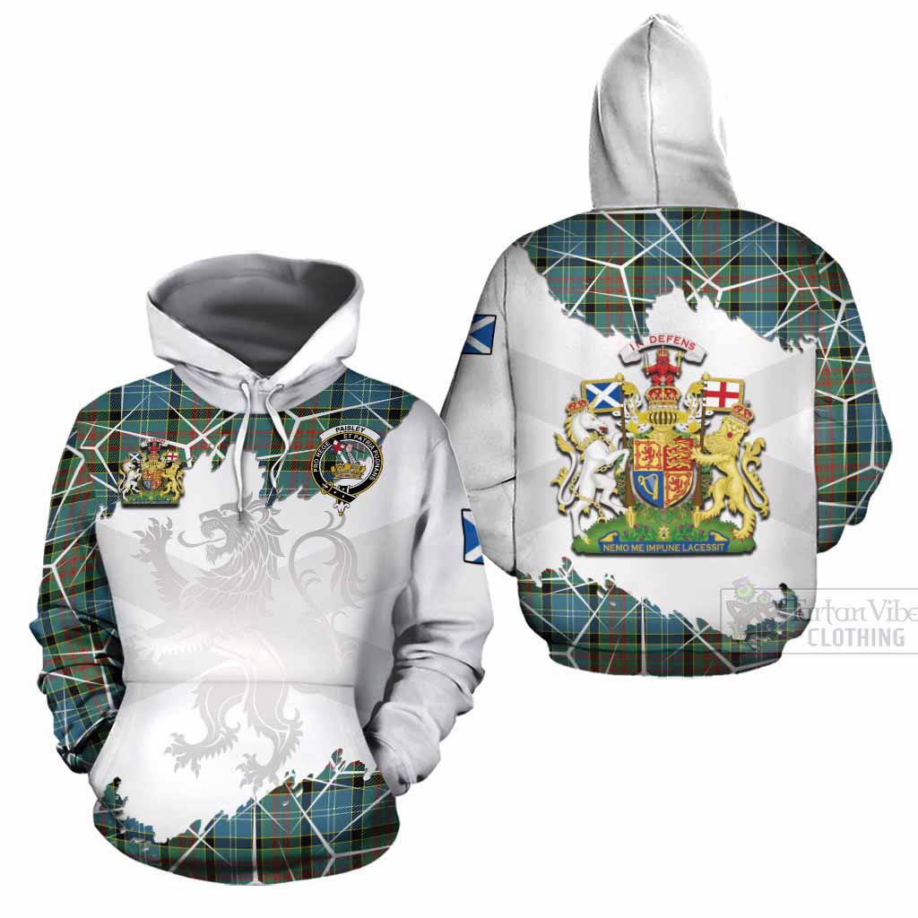 Paisley Tartan Cotton Hoodie with Family Crest and Lion Rampant Grunge Style